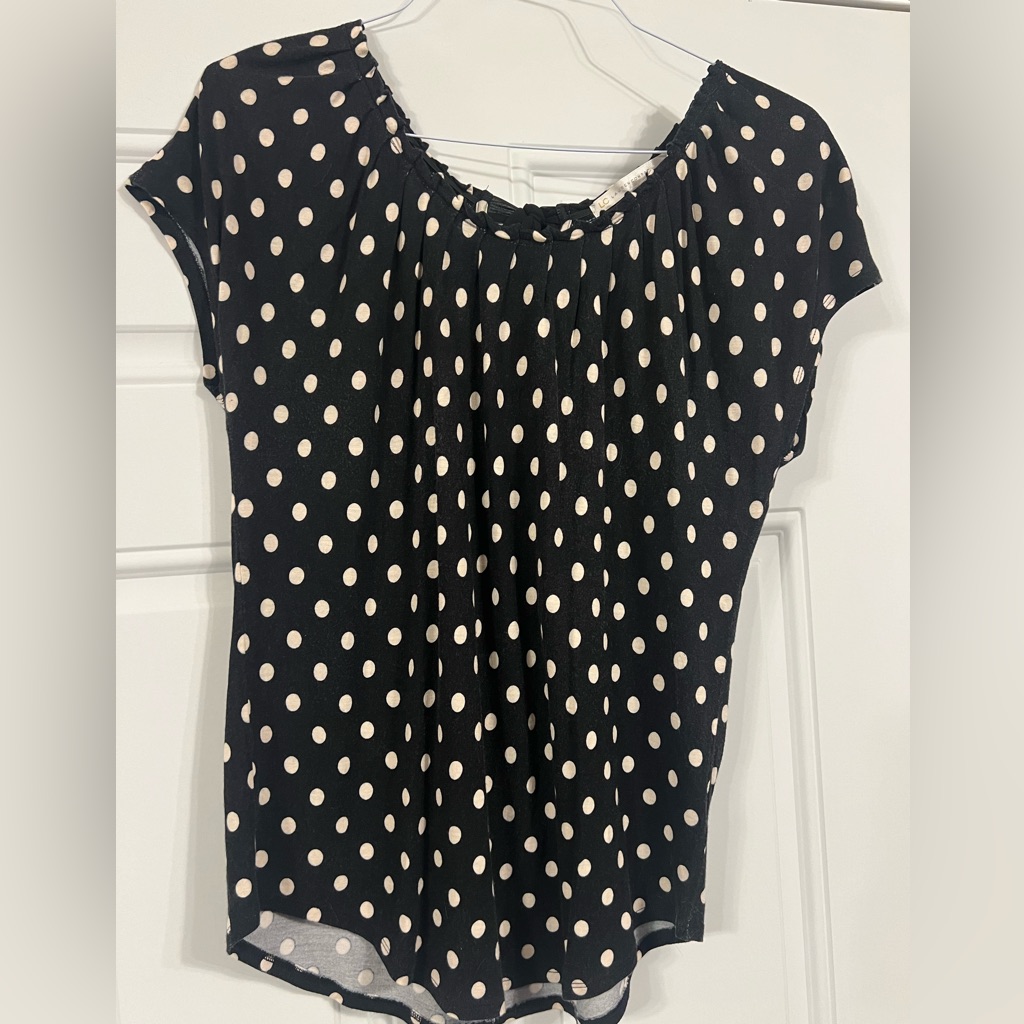 Beautiful Black-And-White Polkadot, Lauren Conrad, Blouse, Size Large